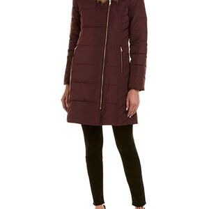 Cole Haan Women's 32" Signature Hooded Taffeta Down Coat Merlot Size XS